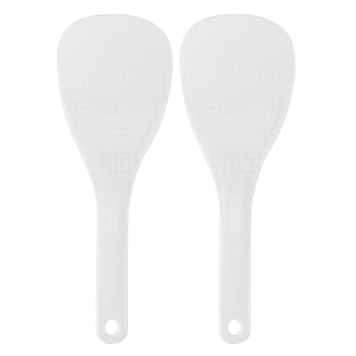 2X Kitchen Dotted White Plastic Flat Rice Scoop Paddle Meal Spoon