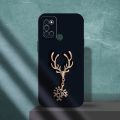 FELMYST Original Case For OPPO Realme C17 3D Metal Deer Head Elk Luxury Square Liquid Silicone Back Mobile Phone Casing Boy Men Gril Gift Soft Lens Protect Cover. 