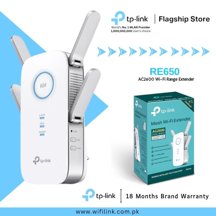 TP-Link Wi-Fi Extender Dual Band Gigabit RE650 AC2600 Wi-Fi Range Extender - 18 Months Brand Warranty