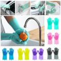 Magic Dish washing Gloves with scrubber, Silicone Cleaning Reusable Scrub Gloves for Wash Dish,Kitchen, Bathroom,1 Pair: Right + Left Hand). 