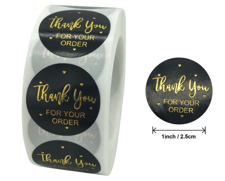 1 inch 2.5cm 500pcs/roll Kraft Paper | Black thank you for your order ...