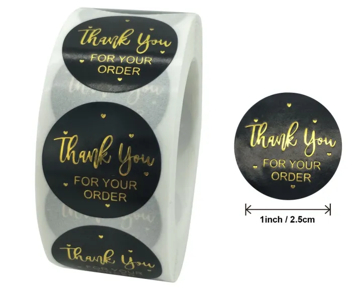 1 inch 2.5cm 500pcs/roll Kraft Paper | Black thank you for your order ...