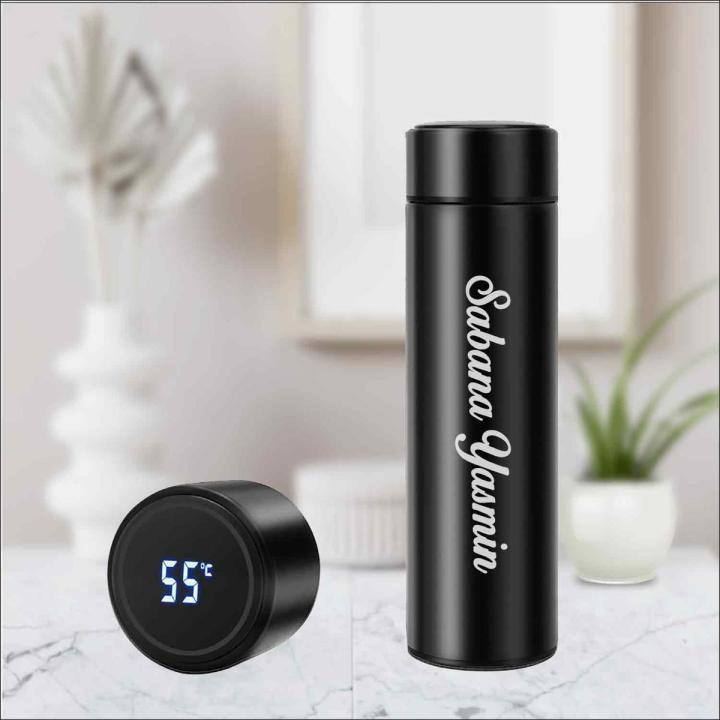 Customize With Your Name Smart LED Temperature Water Bottle 500ml | Stainless Steel Hot & Cold Bottles with Vacuum Thermos Flask