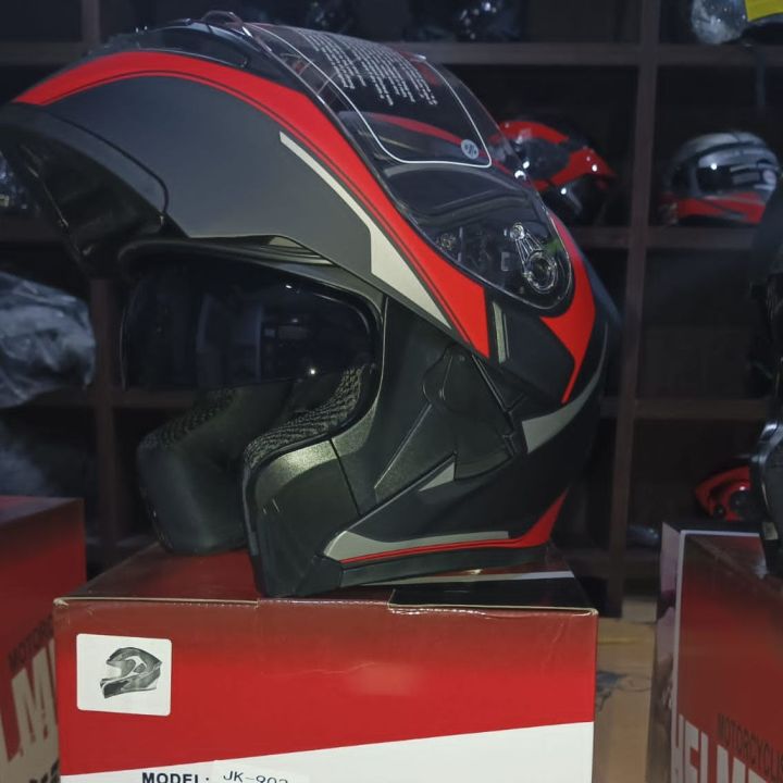 Helmet%20Jiekai%20JK-902%20FlipUp%20Dual%20Visor%20DOT%20Approved%20Black%20Red&Grey%20Graphic%20-%20Image%202