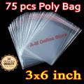 Bundle of 75 (3 X 6 Inch) Resealable Cellophane/ BOPP /OPP Cello Poly Transparent Plastic Bags For Storage, Self Adhesive Polythene Peel + Seal Bags, Chamak Theli.. 