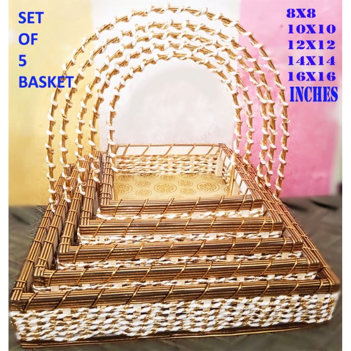 Beautiful Hand Made Square Baskets for Gifts & Multipurpose Set of 5
