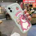 JIUMOO For Realme C31 Case Cartoon Happy Milk Tea Bear Colorful Lovely Cream Wave Border Soft Clear Shockproof Phone Cases Creative Camera Transparent Casing Simple Silicone Protective Cover. 