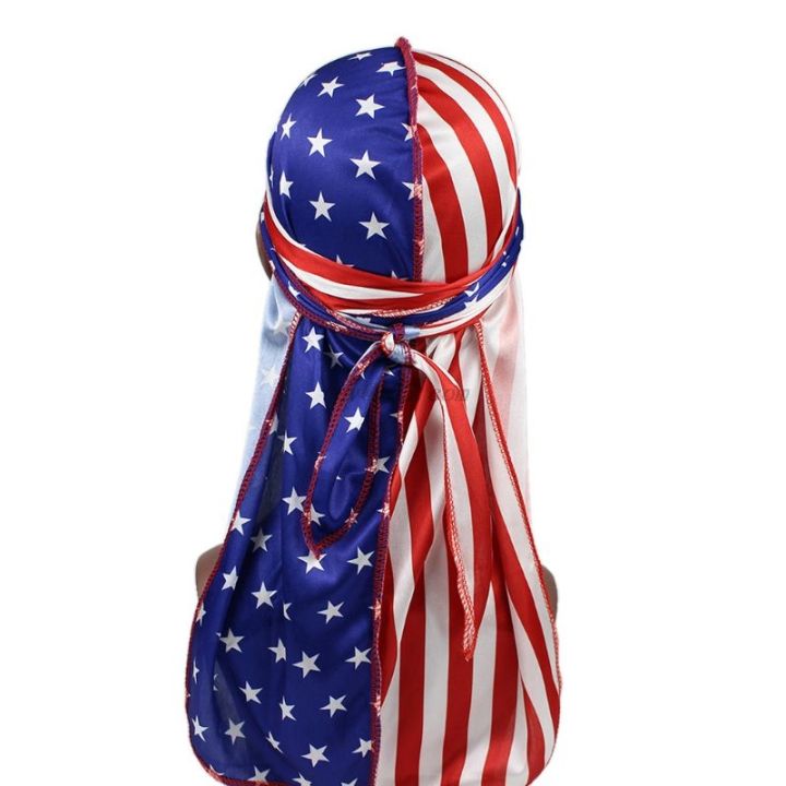 【wenfangdianpu】Silky Satin Durags Funny Dollar American US Flag Bonnet Hat Hip Hop Motorcycle Skull Cap Head Wrap