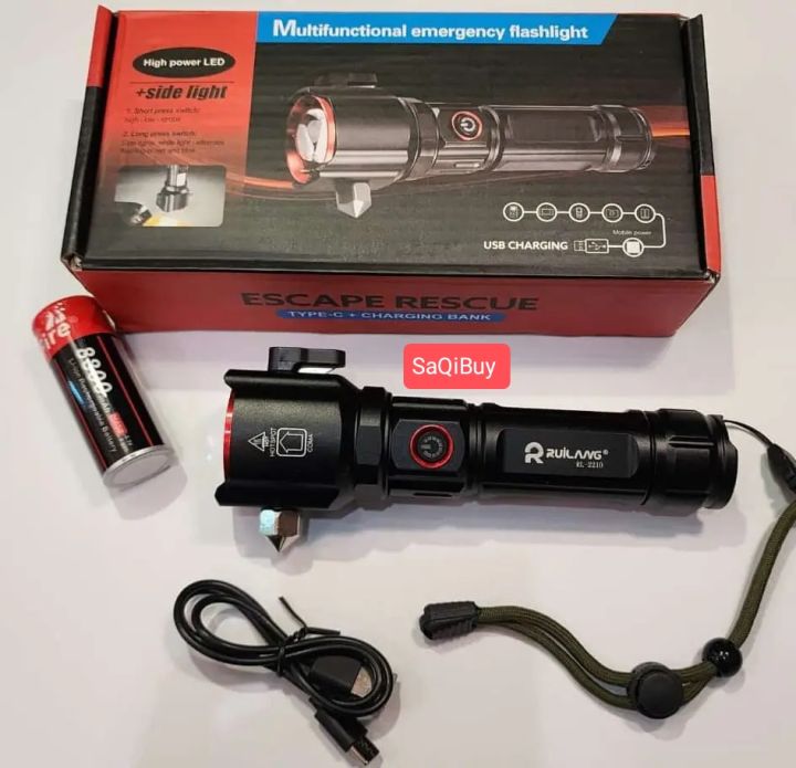 Ruilang RL-2210 Emergency Flashlight & Charging Bank Waterproof LED Powerful 1KM Range Torch- Multifunctional 8800 mAh Battery Cell