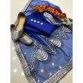 Decent Collection Net Gotta  Work Dupatta Along Qataan Silk Shirt & Trouser 3 Piece Dress  With Free Shoes. 