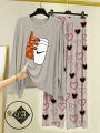 Women Night Suit with Luxurious Heart Printed Pajamas - Stylish Sleepwear Set For Women By Infinity Baazaar. 