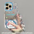 Fashion Doodle Cartoon Happy Doraemon Caseing Compatible for IPhone 11 15 13 12 14 Pro Max XR 7Plus 15 8 Plus X XS Max Luxury Bracelet Make Up Mirror Soft Cover. 
