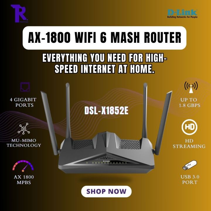 D-Link AX1800 Wi-Fi 6 Mesh Router X1852E Dual band router – WiFi 6 Gaming Router, Latest d link router with wifi6 Technology (Branded Used)With Adapter Best Product Minimum Price