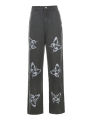 Women's Loose Jeans, High Waist Butterfly Print Long Straight Pants, Slim Baggy Trousers. 