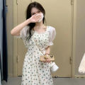 Sleeveless Dress Women Floral A-line Elegant French Style Summer Dresses. 