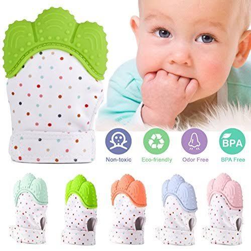 Baby Teething Mitten, 1 Pack Bunny Girl Silicone Teether Glove Toy and Infant Glove