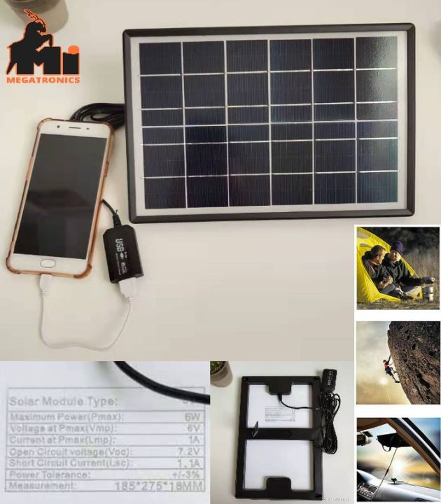 6W%206V%20Solar%20panel%20regulated%205V%20USB%20phone%20Battery%20Charger%20waterproof%20hiking%20-%20Image%202