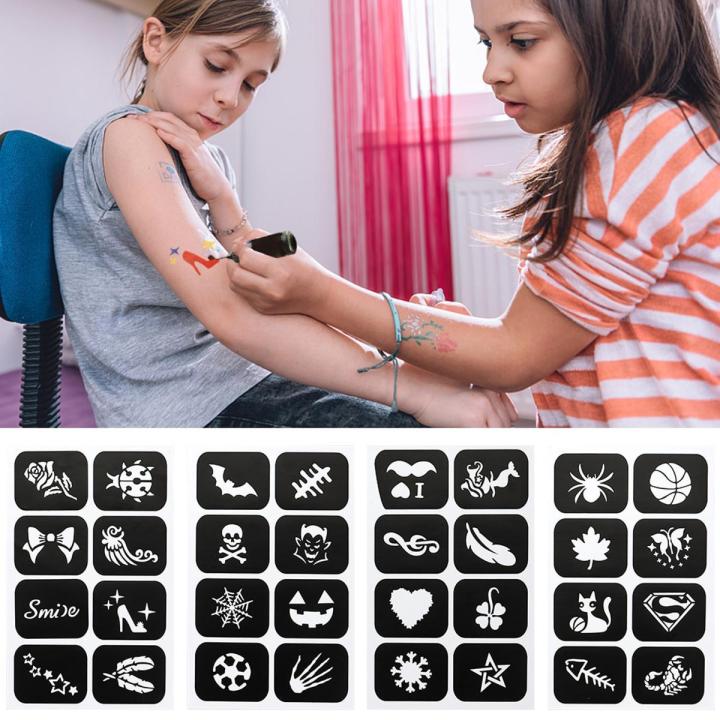 【The road to happiness Store】4 Sheet/set-painted Wispy Tattoo Template Children Holiday Templates Glitter Paint Templates Body Painting Tools