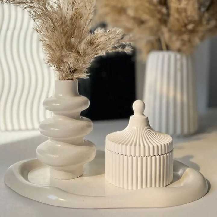 Set of 3 Modern Ceramic Flower Vases – Home Decor Set with Tray & Jar ...