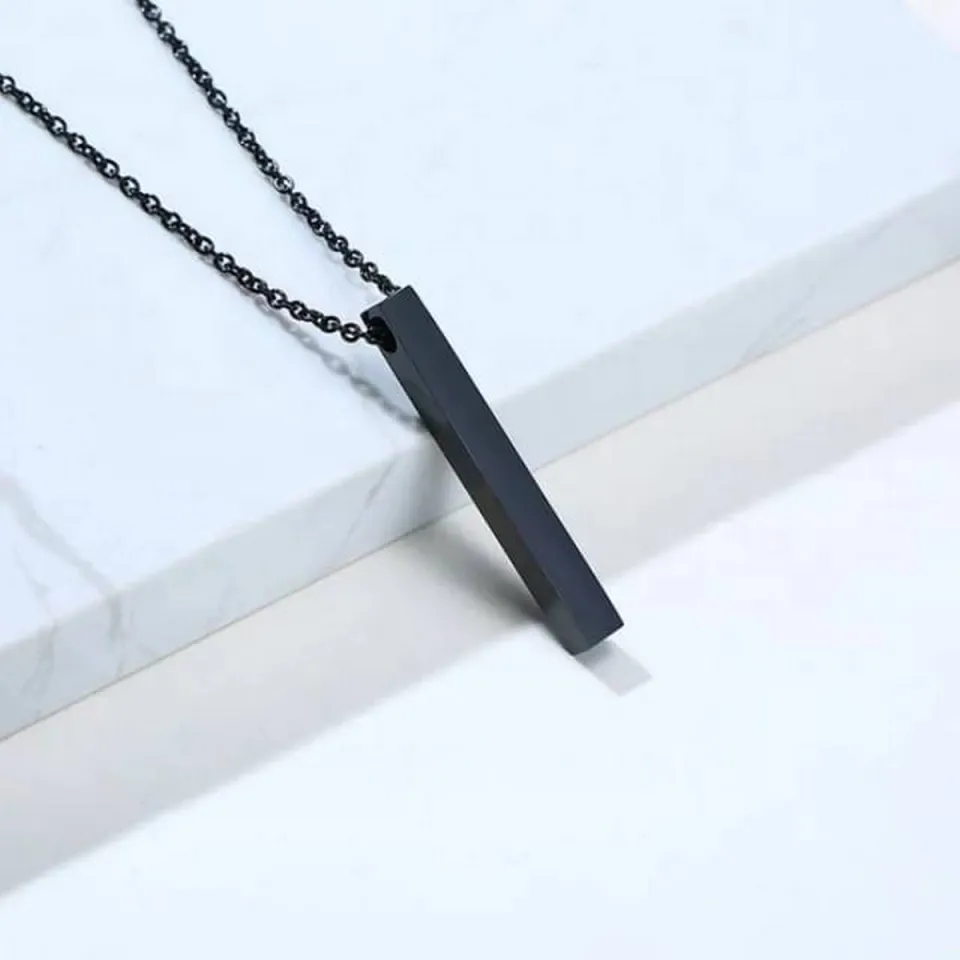 Black Color Vertical Bar Locket Set With Chain Couple Best Friend