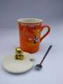 orange coffee mug teddy bear on lid with metal spoon best coffee or milk mug for kids and adults  best for gifting. 