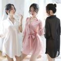 MARGOUN Dress Lingerie Transparent Shirt Sleepwear Silk Chiffon Shirt Nightgown Women Nightwear M10. 