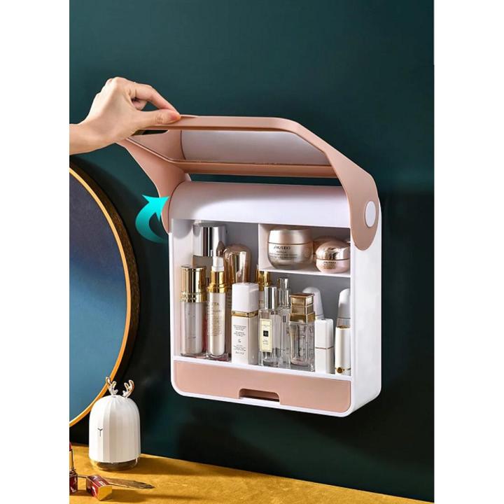 Drill-Free Large Capacity Wall-Mounted Bathroom Dressing Cosmetic Organizer