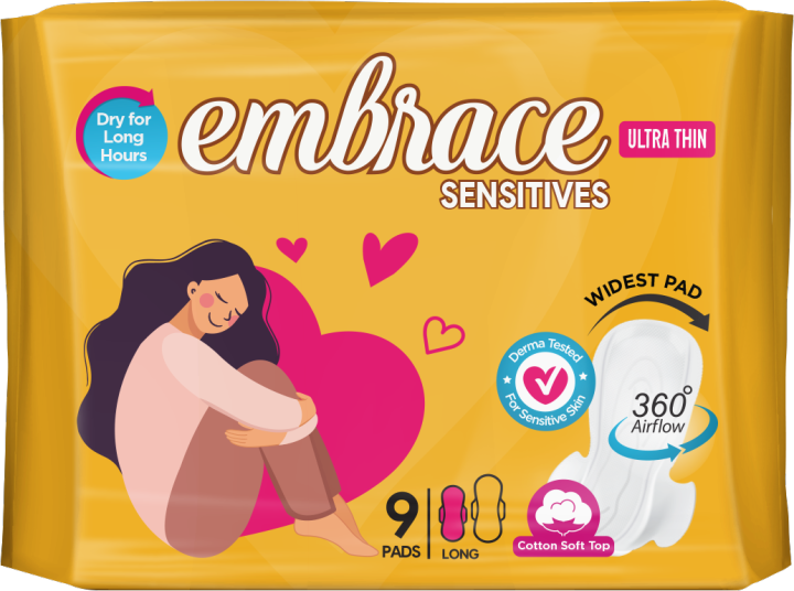 Embrace Sensitives Ultra Thin Sanitary Pads Long 9 Pads