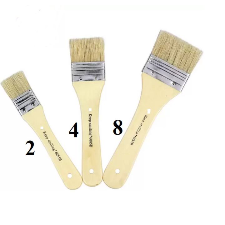3pcs Wide & Thin Gesso Paint Brush Set best for canvas oil acrylics gouache paints watercolor poster color white bristle and brown handle