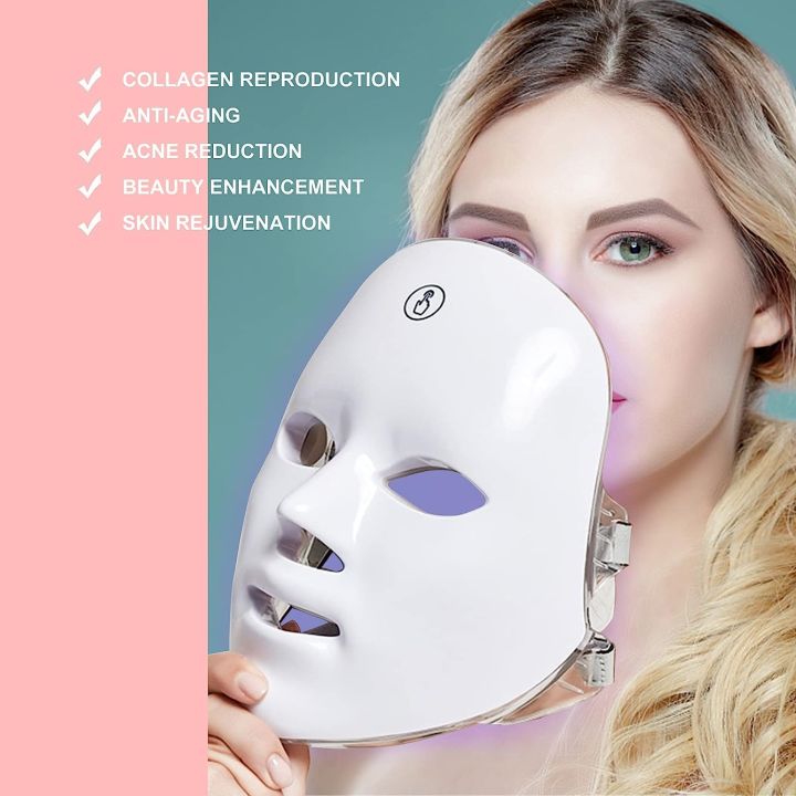 LED Light Therapy Facial Mask | 7 Colours LED Facial Mask, Professional facial light therapy | Skin Rejuvenation, Acne Treatment, and Anti-Aging