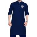Stylish Navy Blue Chest Bunch Printed Men's and Boys Kurta Pajama / Shalwar Kameez - New Design for Gents. 