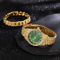 New TEMU Diamond Luxury Steel Belt Quartz Watch   Diamond Hip Hop Cuban Bracelet with Suit Watch. 