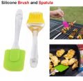 Pack of 2 - Spatula & BBQ Oil Brush , BBQ brush , High Heat Resistant with Transparent Handle For Cooking/Baking, Mini Small Size , Silicone Brush and Spatula Pair - 2 in 1 set. 