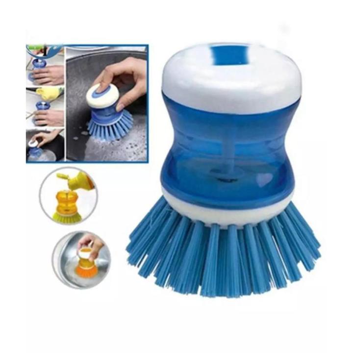 Self Dispensing Cleaning Brush For Cleaning Utensils With Push Button