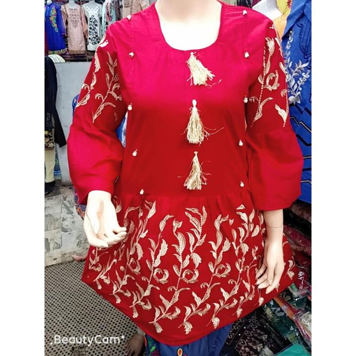 red embroidered Kurti