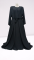 Black Plain Belt Abaya Long Maxi Style Dress. 
