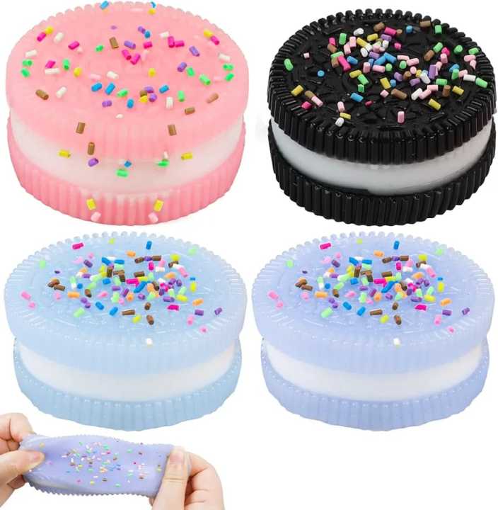 2 Juguetes Anti-Estrés Con Forma De Galleta Oreo, Suaves Y Flexibles De TPR, Ideales Para Aliviar La Ansiedad Y Regalar, En Rosa Y Negro