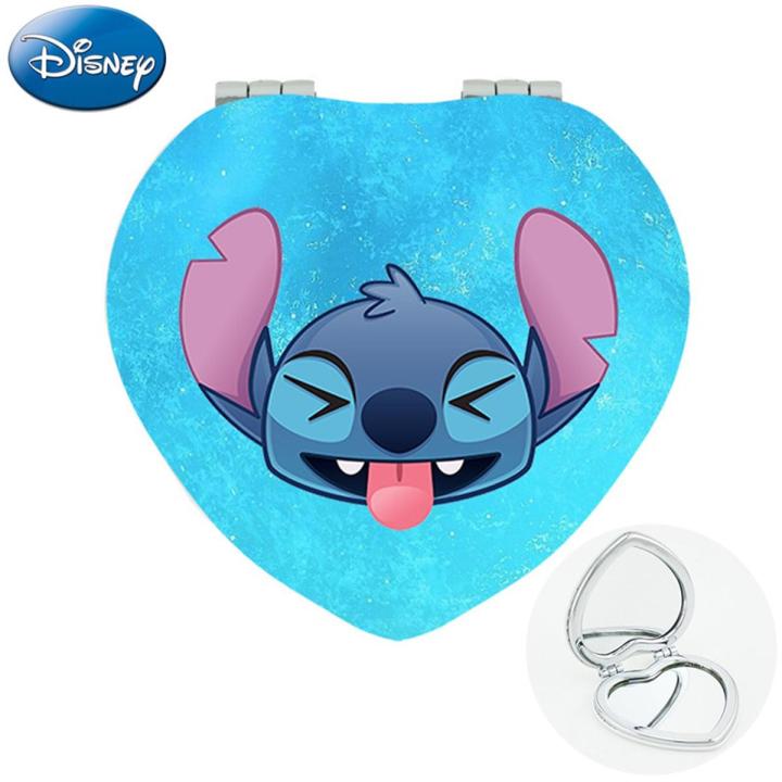 Disney's Lilo Stitch Leather Pocket Mirror Funy Blue Animal Heart Folding Makeup Espejo De Maquillaje Graduation Gift DIY1301