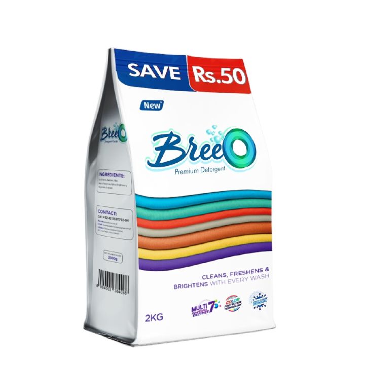 BreeO Premium Detergent Washing Powder 2kg Saving Pack - Cleans, Freshens & Brightens with Every Wash
