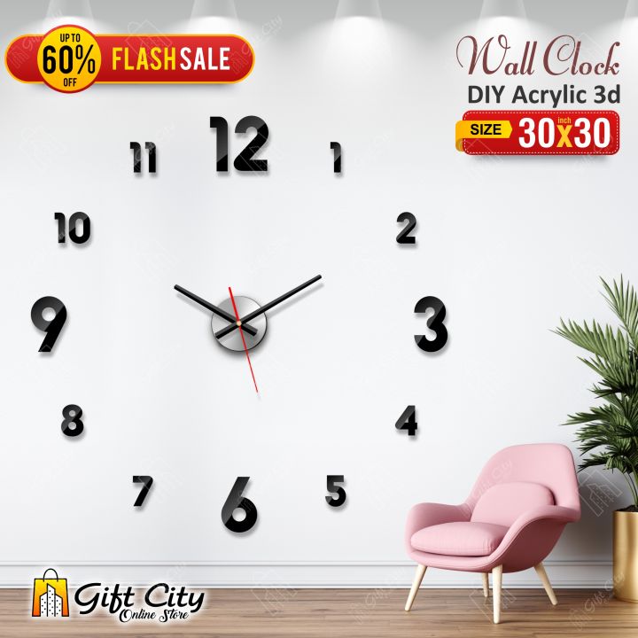 Gift City Presents New Acrylic Letters Creative Wall clock for Home and Offices, 3D Design Self Adhesive