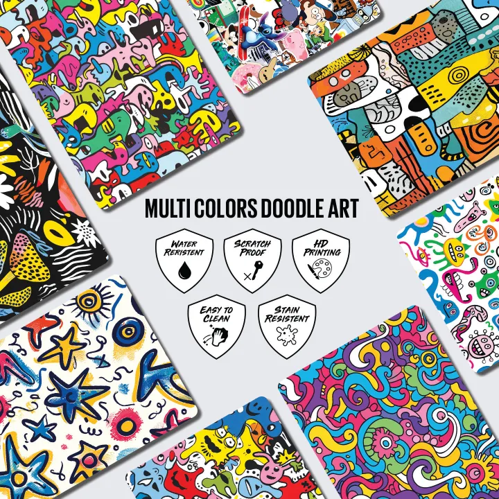 Multi Color Laptop Stickers Doodle Art Skin Vinyl + Lamination Sticker ...