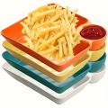 Set of 4 Compartment Serving Trays with Sauce Holders – Stackable Plates for Fries, Dips, Salsa, Chips, and Appetizers – Reusable Food Platters for Restaurants, Catering, Picnics, and Takeout. 