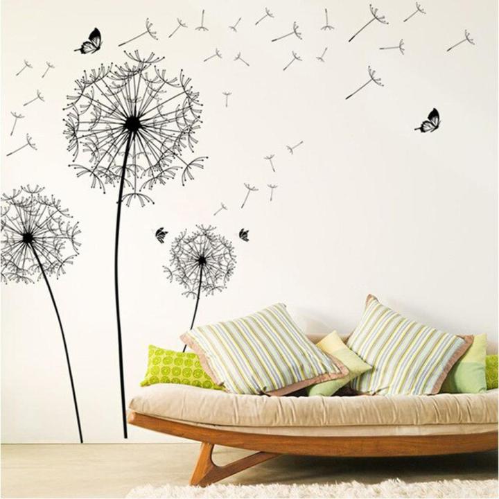 [zooyoo] Large Black Dandelion Flower Wall Stickers Home Decoration Living Room Bedroom Furniture Art Butterfly Murals