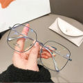 【AmbitionmA】Women Fake Glasses Anti-blue Light Large Frame Glasses Transparent Lens Metal Frame Oversize Eyeglasses UV400 Protection Eyewear. 