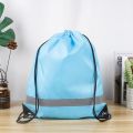 【Factory-direct】 Simple Reflective Stripe Drawstring Gym Backpack 210D Polyester Solid Color Nylon Sports Shoulder Bag Waterproof Portable Fitness Handbag Travel.