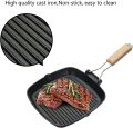 Techmanistan Non-Stick Square Grill Pan With Foldable Wooden Handle. 