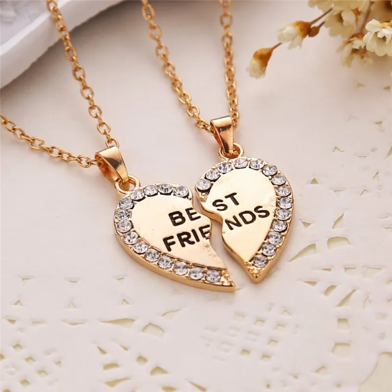 Unisex Pcs BFF Necklace Women Crystal Heart Pendant Best Friend