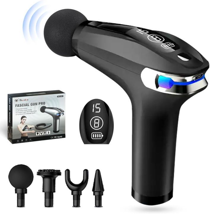Massager Gun Pro Deep Tissue Therapy Pain Relief Rechargeable Muscle Massager Gun with LCD Display Silent Brushless Motor Percussion Gun 2 Modes 8 Speed Extended Handle Obsidian Black