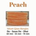 Peach | 24 pieces/ 2 Dozen velvet glass bangles of all sizes ( do, sawa do , dhai ). 