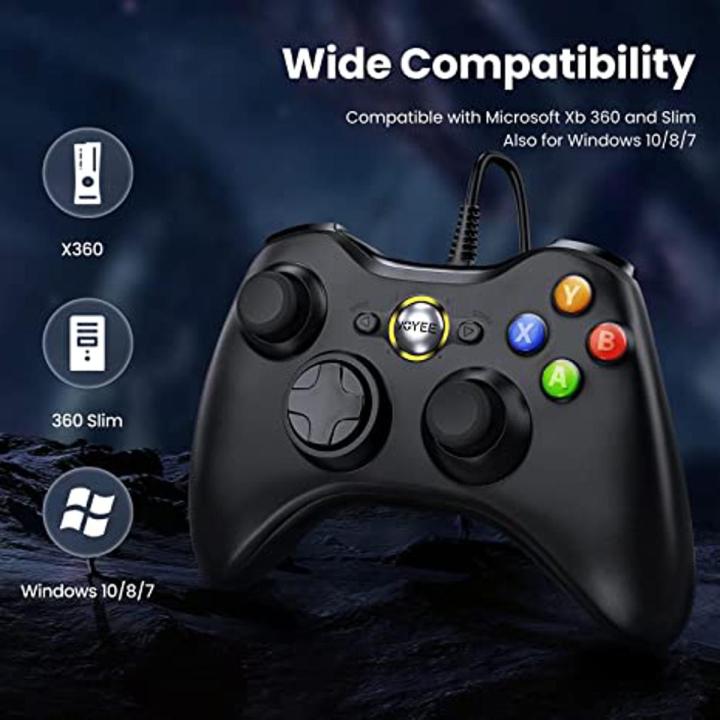 VOYEE PC Controller, Wired Controller Compatible with  Xbox 360 & Slim with Upgraded Joystick, Double Shock | Enhanced (Black)